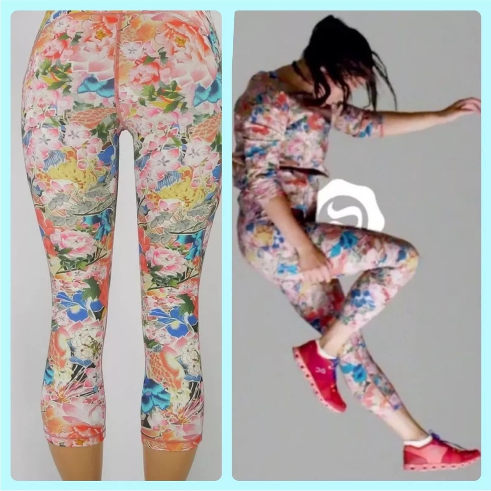Lululemon Seawheeze 2018 Speed Up Crop 21” Floral Millefiori Coral Cherry sz.6